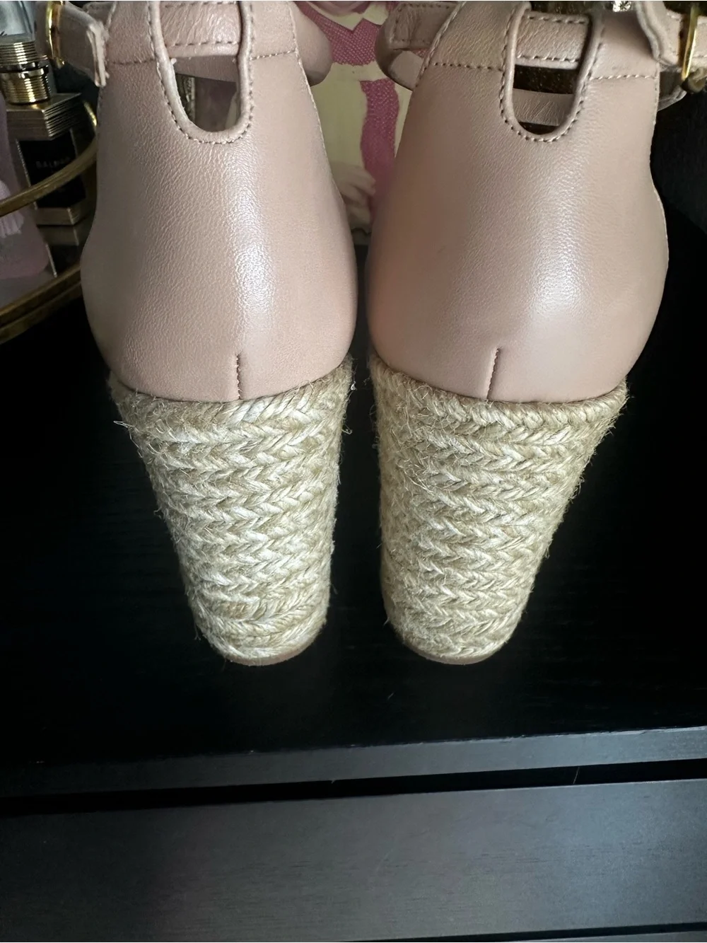 Stuart Weitzman Nude Tan Espadrille Wedge Sandals